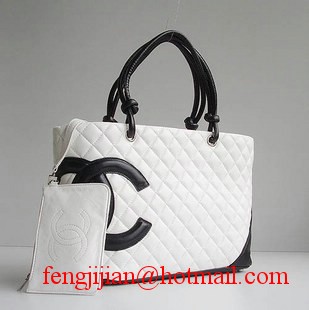 Replica Chanel Lambskin Large Tote Bag White-Black CC 9005 On Sale